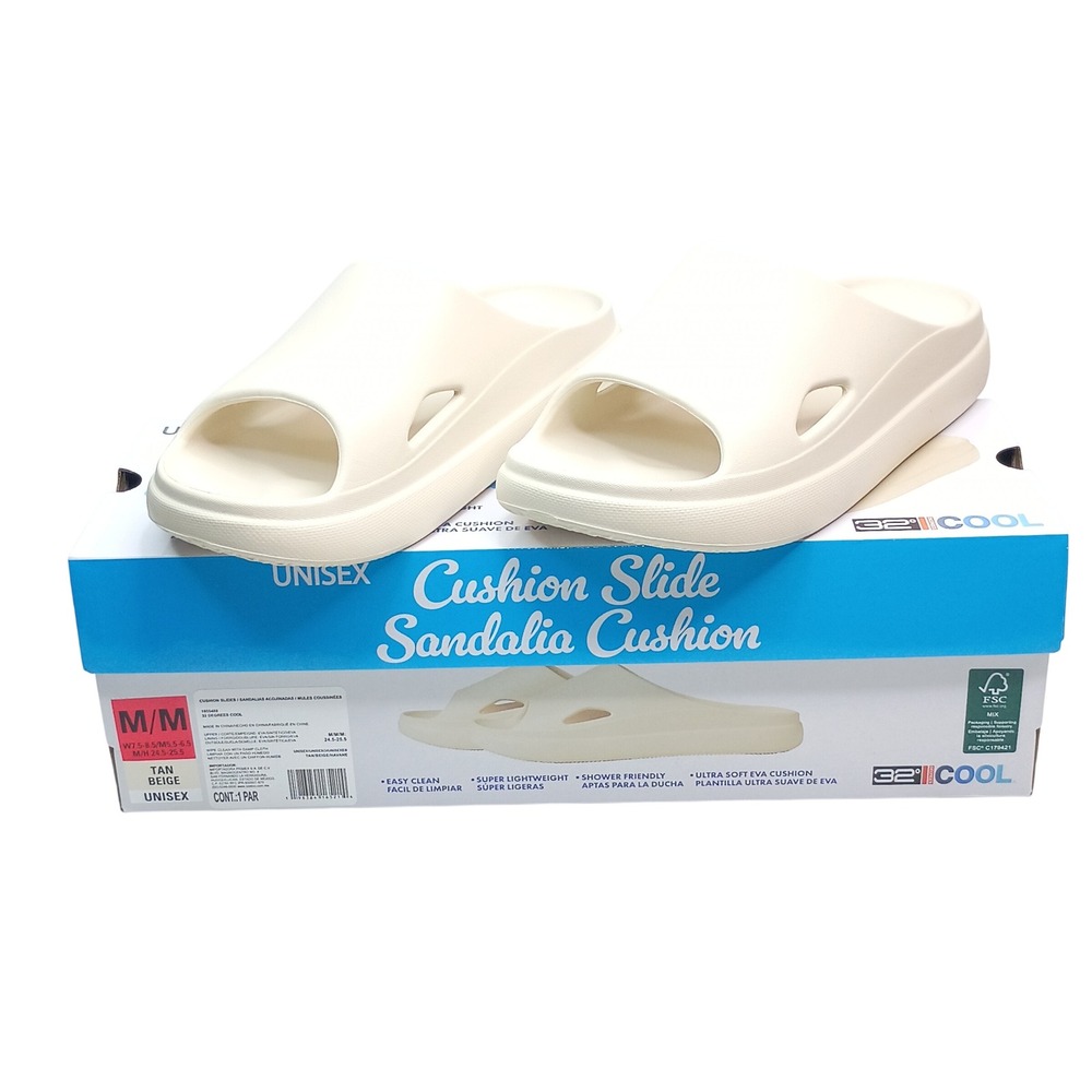 32 Degrees Cool Cushion Slide Women Size 7.5-8.5 Tan Beige EVA Foam Sandals